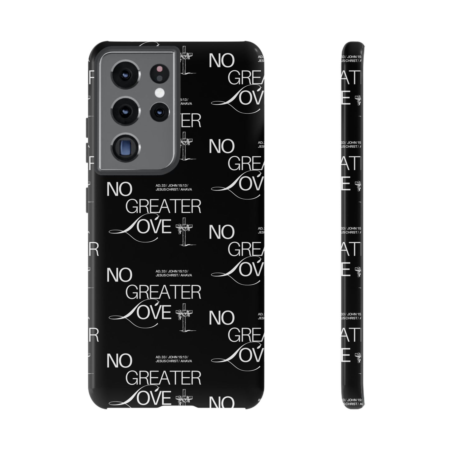 No Greater Love Phone Case Black | John 15:13 Bible Verse Case | Sleek Christian Gift for Men | Tough Minimalist Scripture Cover