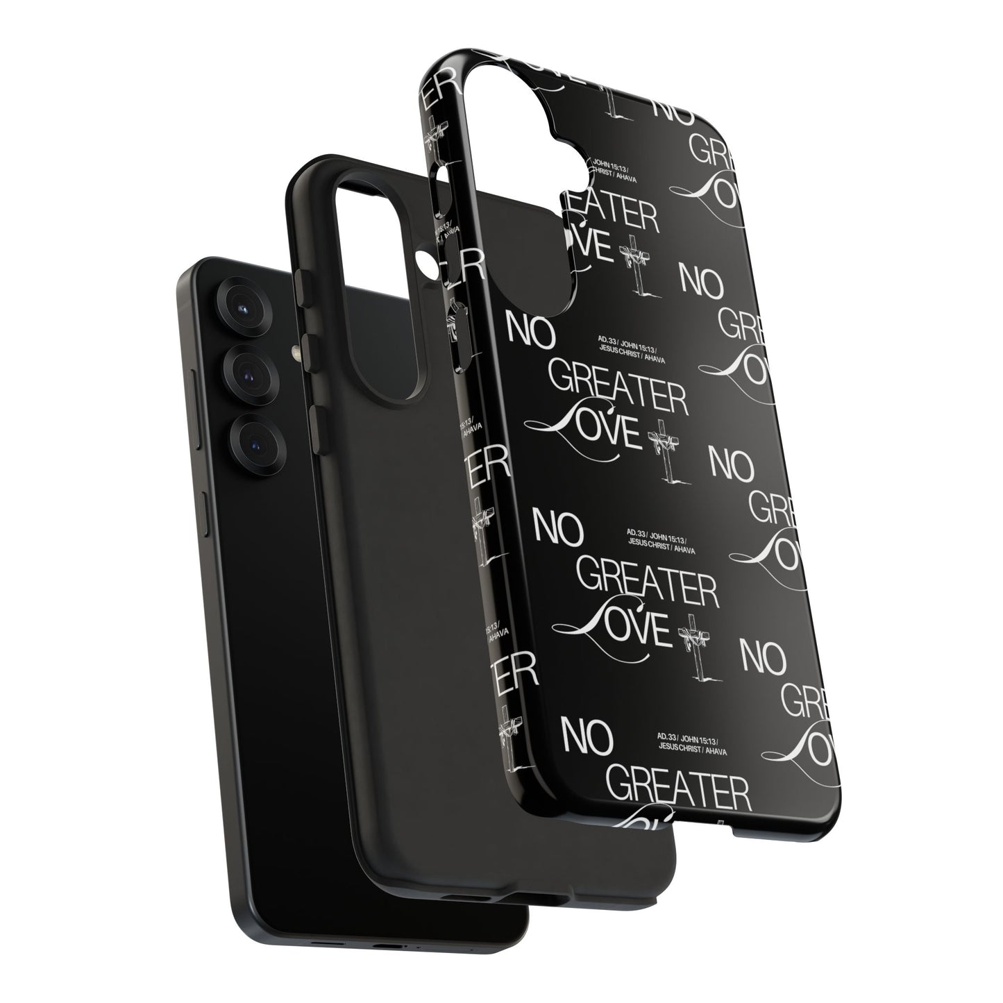 No Greater Love Phone Case Black | John 15:13 Bible Verse Case | Sleek Christian Gift for Men | Tough Minimalist Scripture Cover