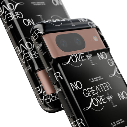 No Greater Love Phone Case Black | John 15:13 Bible Verse Case | Sleek Christian Gift for Men | Tough Minimalist Scripture Cover