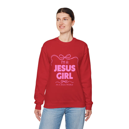 Jesus girl in a Jesus World Sweatshirt