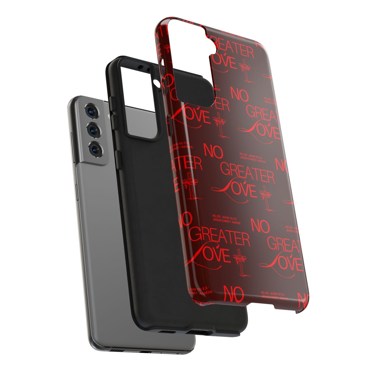 No Greater Love Phone Case Red | John 15:13 Scripture Case | Bold Christian Gift for Men & Women | Tough Protective Case