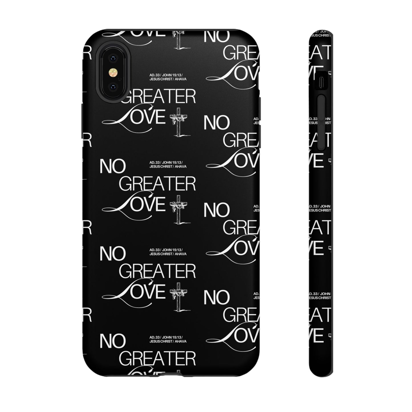 No Greater Love Phone Case Black | John 15:13 Bible Verse Case | Sleek Christian Gift for Men | Tough Minimalist Scripture Cover