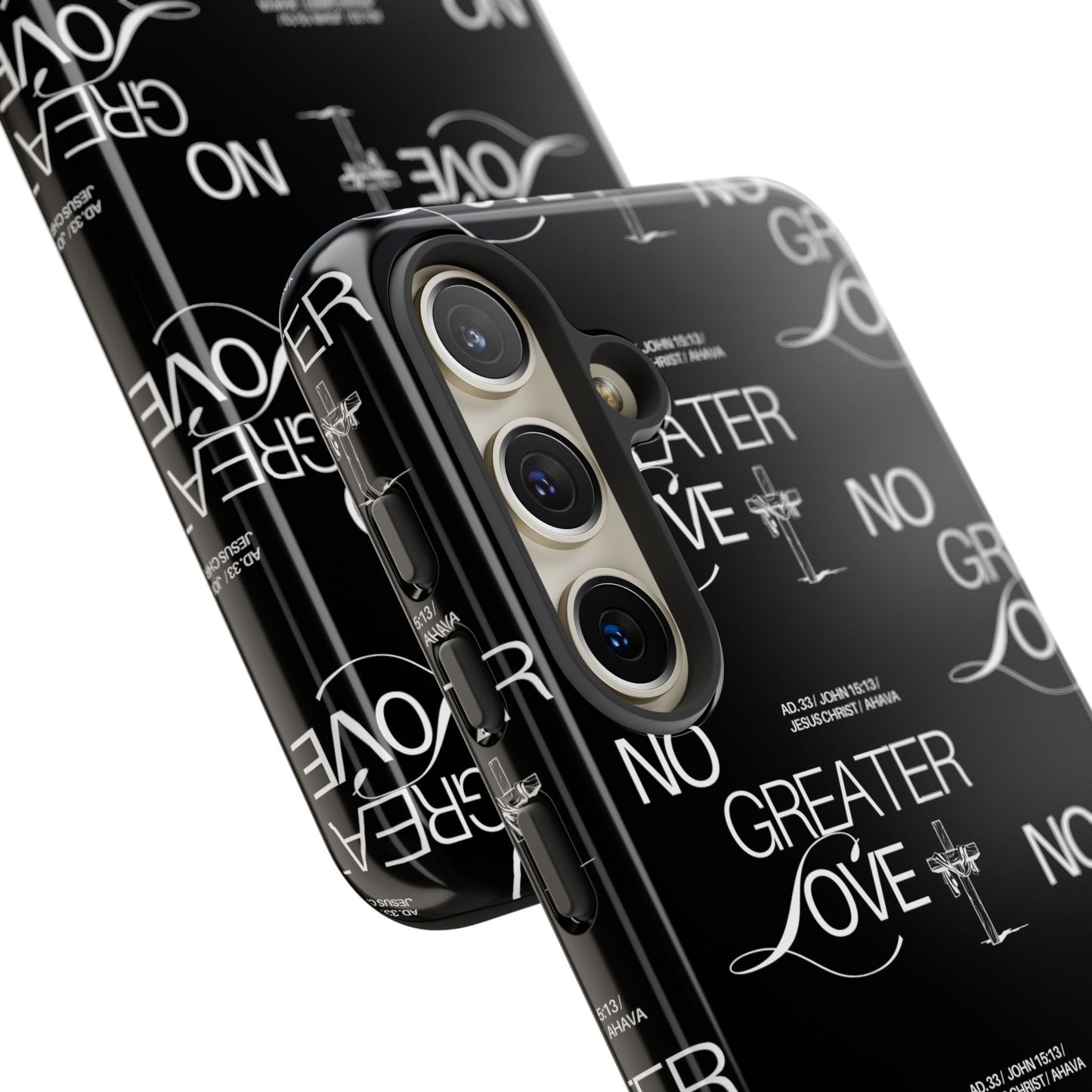 No Greater Love Phone Case Black | John 15:13 Bible Verse Case | Sleek Christian Gift for Men | Tough Minimalist Scripture Cover