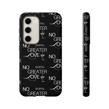 No Greater Love Phone Case Black | John 15:13 Bible Verse Case | Sleek Christian Gift for Men | Tough Minimalist Scripture Cover