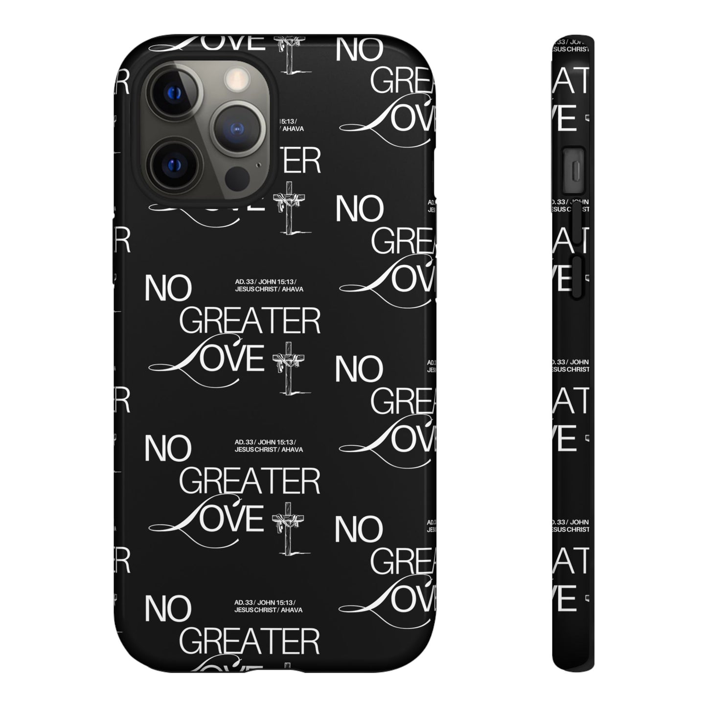 No Greater Love Phone Case Black | John 15:13 Bible Verse Case | Sleek Christian Gift for Men | Tough Minimalist Scripture Cover