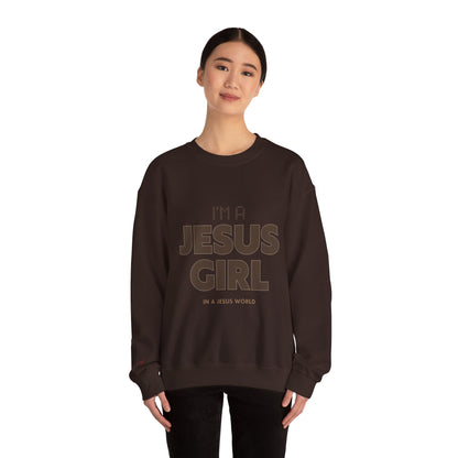 Jesus girl in a Jesus World Sweatshirt