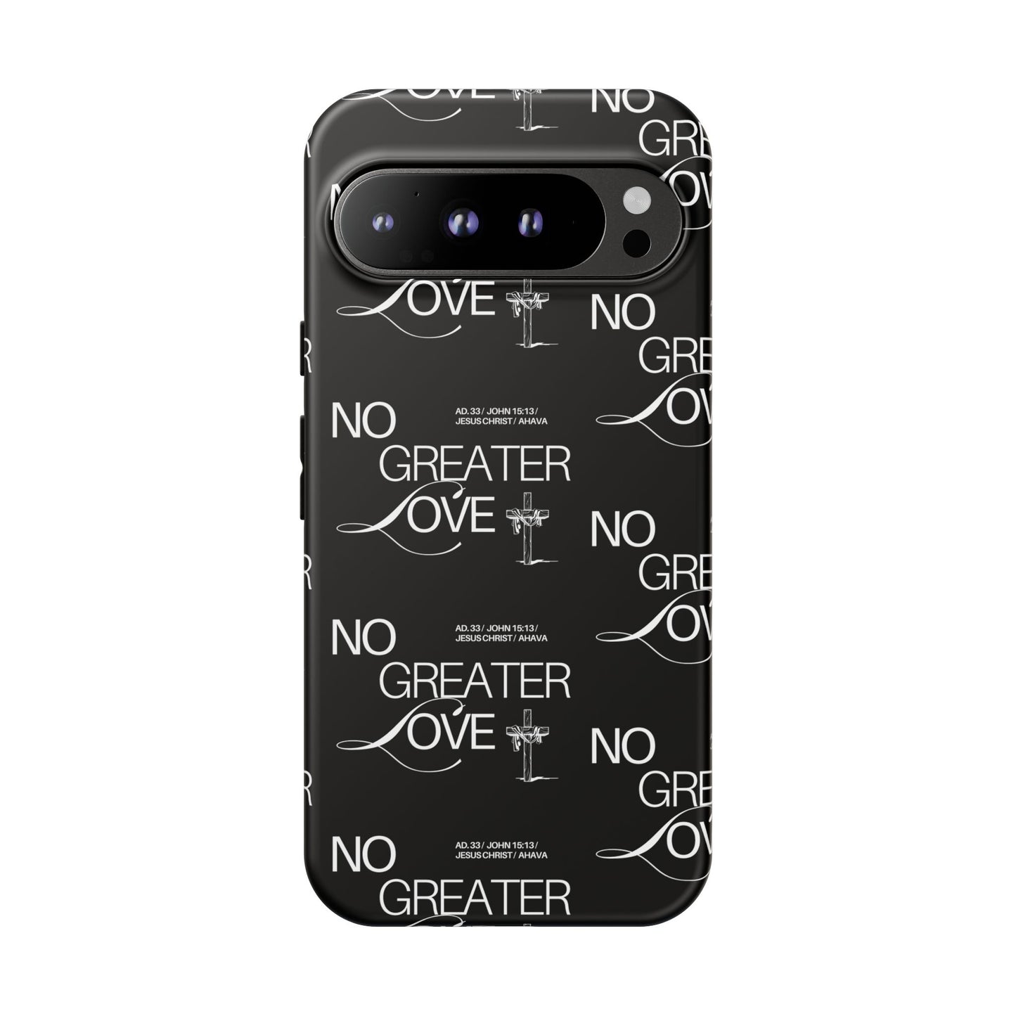 No Greater Love Phone Case Black | John 15:13 Bible Verse Case | Sleek Christian Gift for Men | Tough Minimalist Scripture Cover