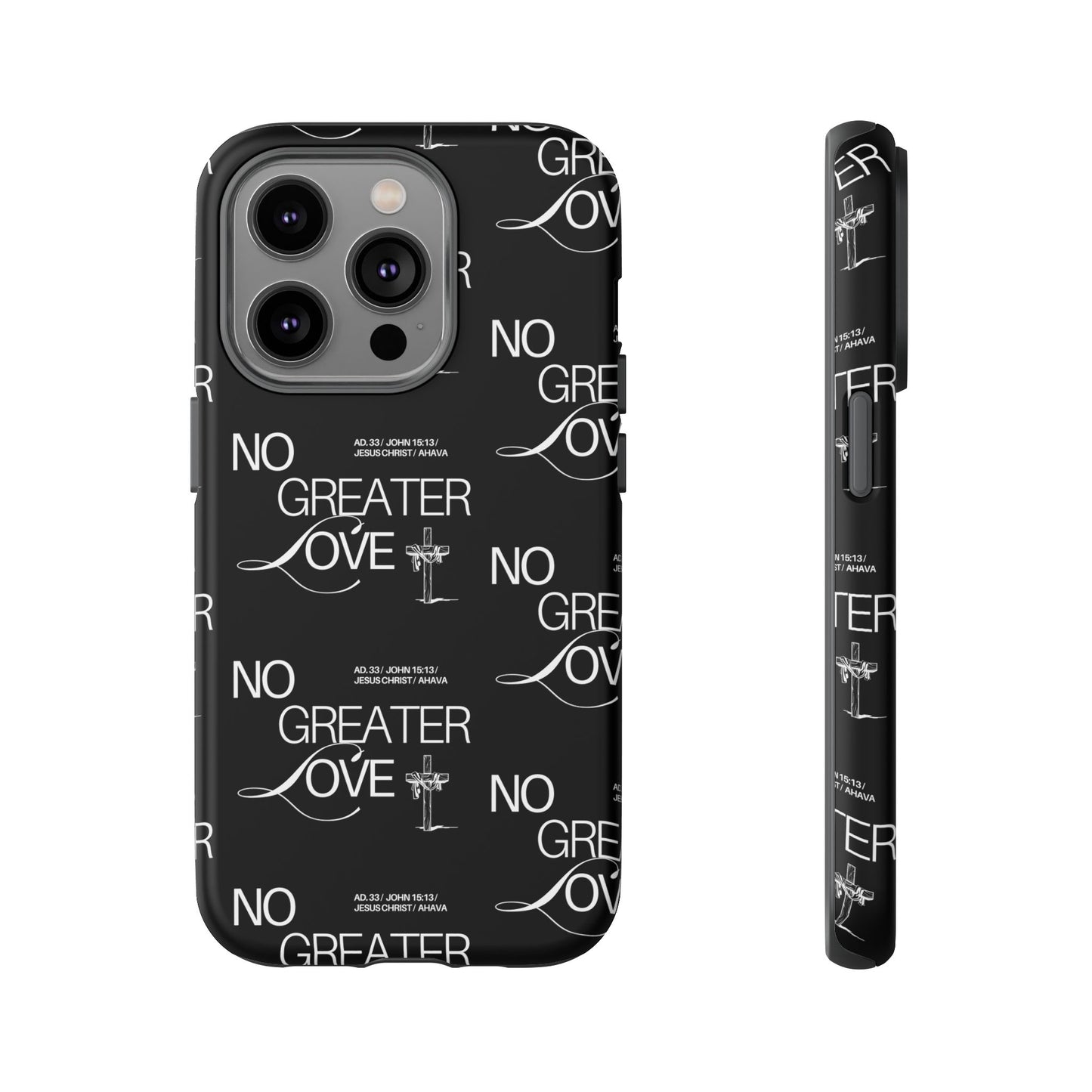 No Greater Love Phone Case Black | John 15:13 Bible Verse Case | Sleek Christian Gift for Men | Tough Minimalist Scripture Cover