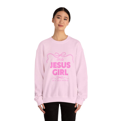 Jesus girl in a Jesus World Sweatshirt