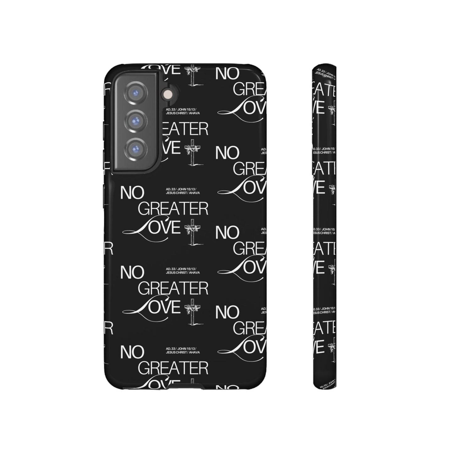No Greater Love Phone Case Black | John 15:13 Bible Verse Case | Sleek Christian Gift for Men | Tough Minimalist Scripture Cover