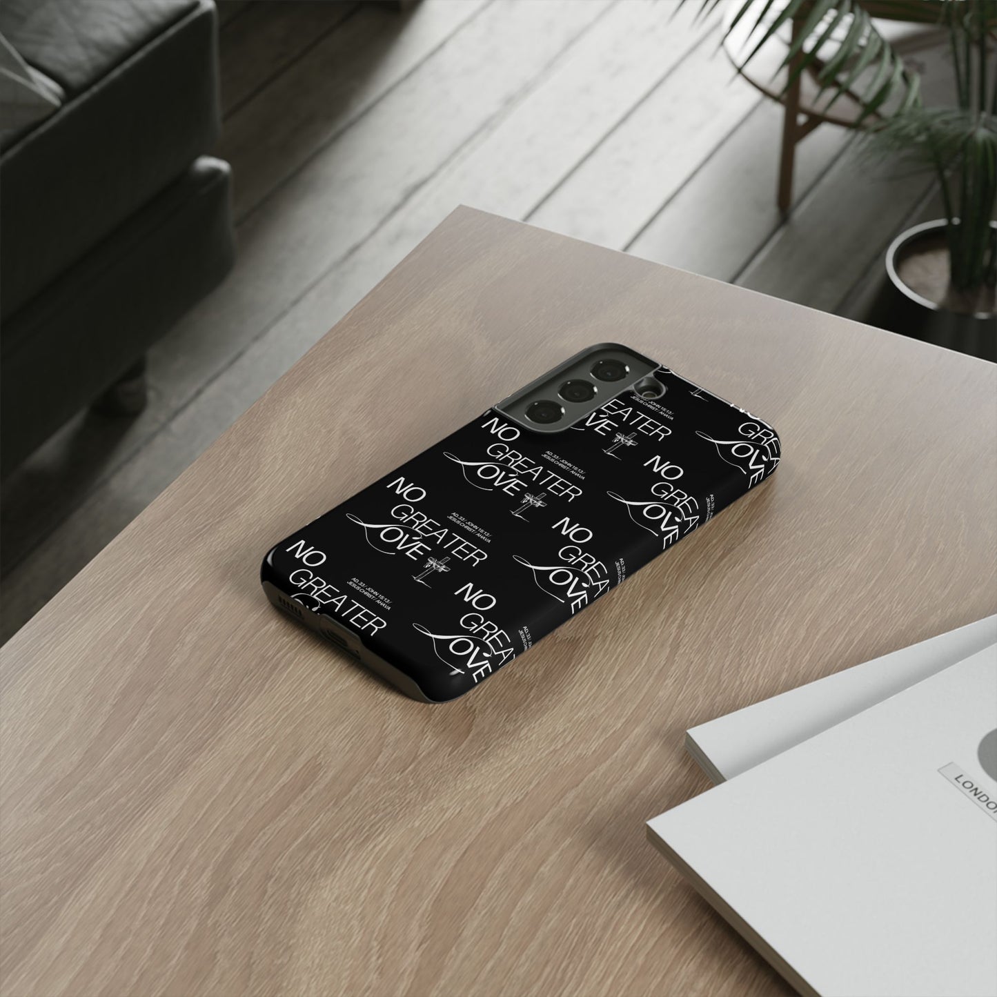 No Greater Love Phone Case Black | John 15:13 Bible Verse Case | Sleek Christian Gift for Men | Tough Minimalist Scripture Cover