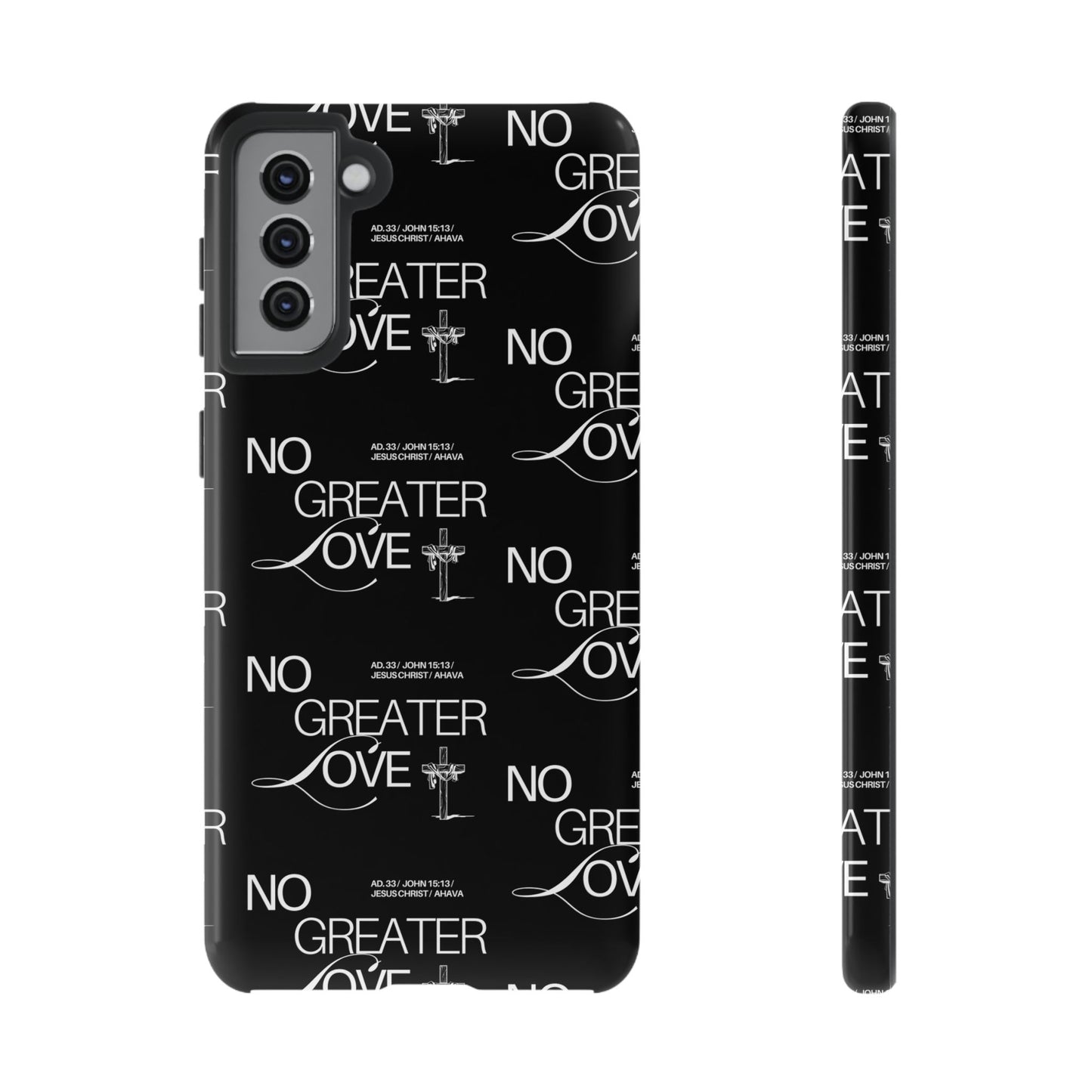 No Greater Love Phone Case Black | John 15:13 Bible Verse Case | Sleek Christian Gift for Men | Tough Minimalist Scripture Cover