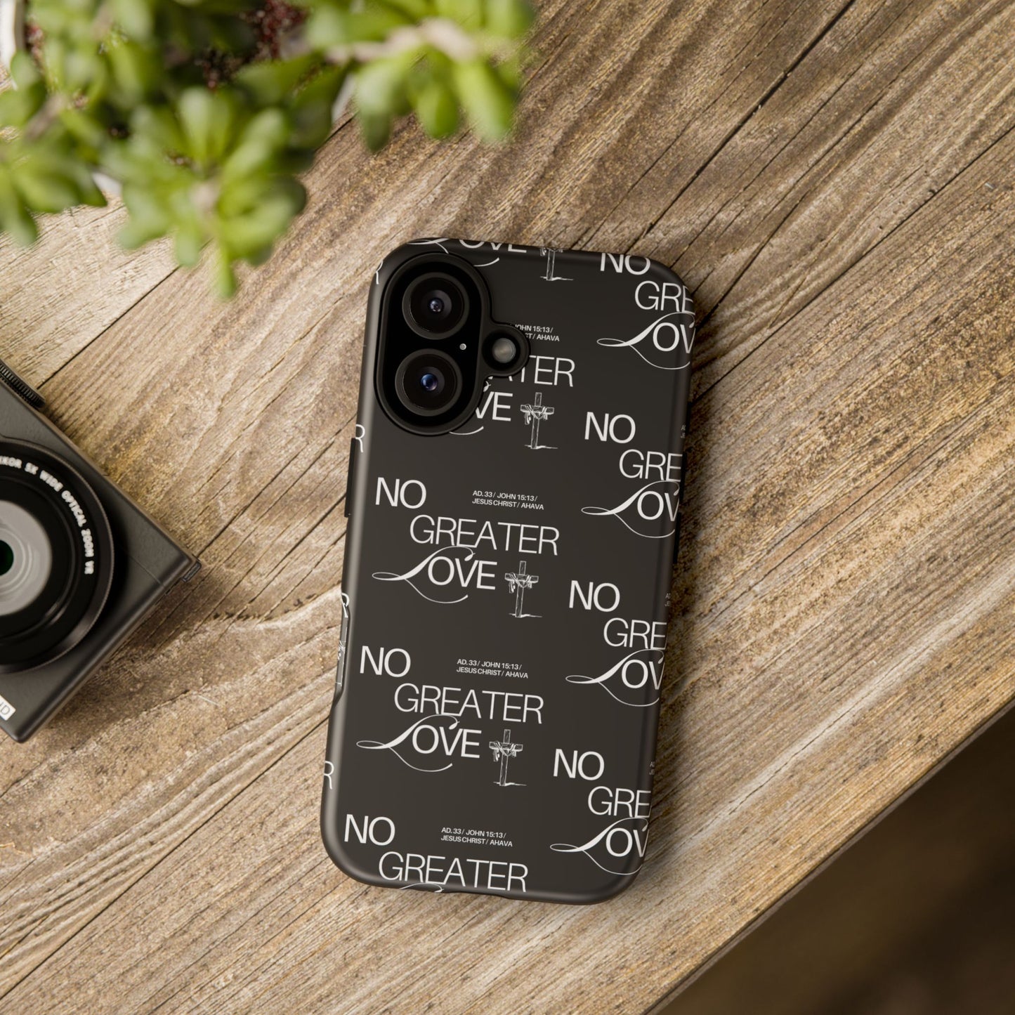 No Greater Love Phone Case Black | John 15:13 Bible Verse Case | Sleek Christian Gift for Men | Tough Minimalist Scripture Cover