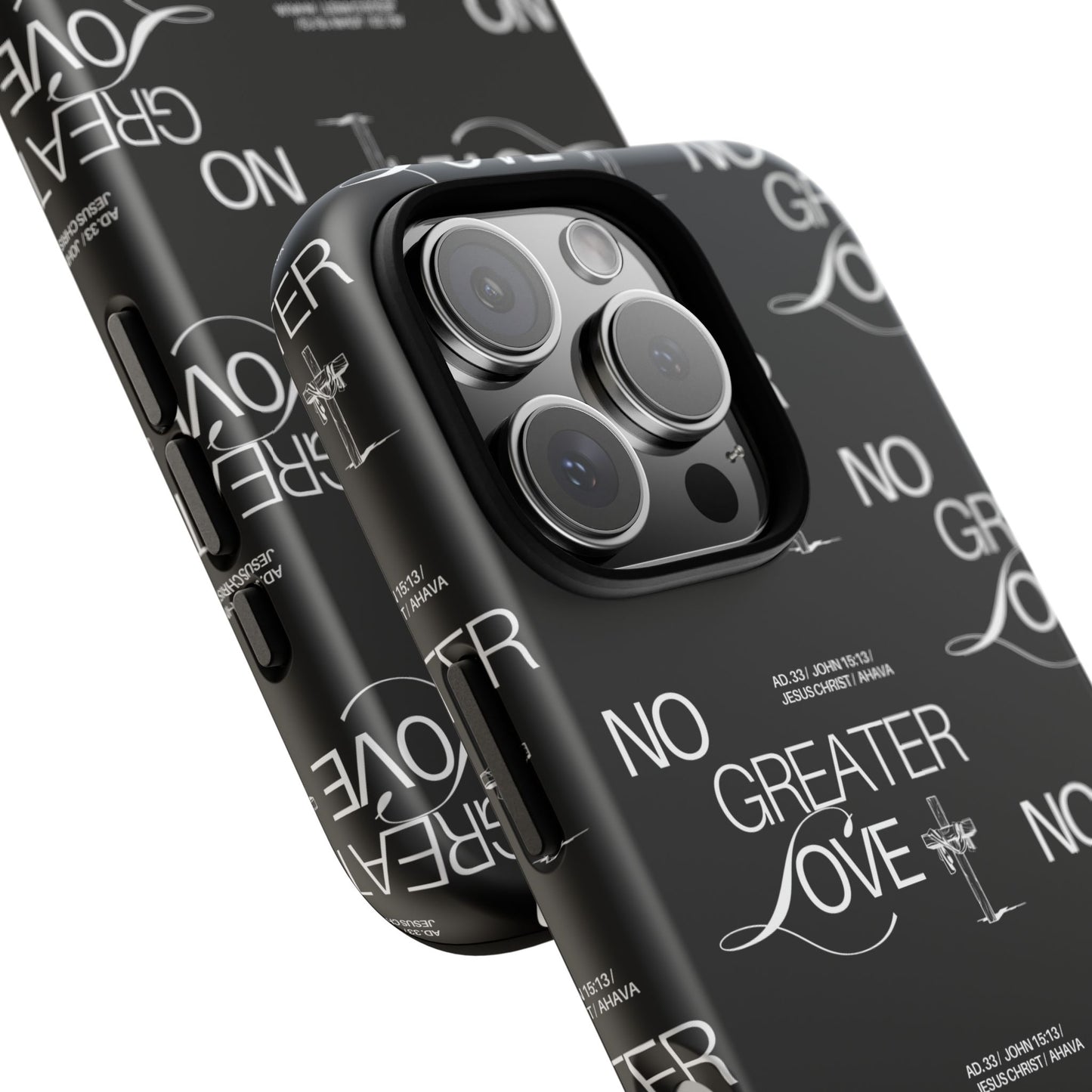 No Greater Love Phone Case Black | John 15:13 Bible Verse Case | Sleek Christian Gift for Men | Tough Minimalist Scripture Cover