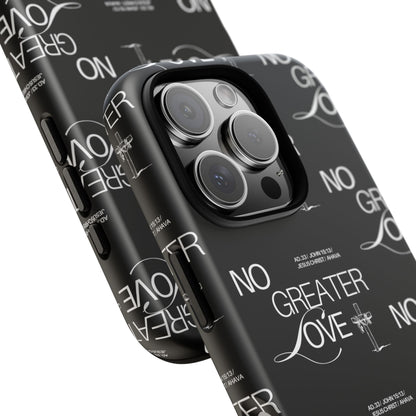 No Greater Love Phone Case Black | John 15:13 Bible Verse Case | Sleek Christian Gift for Men | Tough Minimalist Scripture Cover