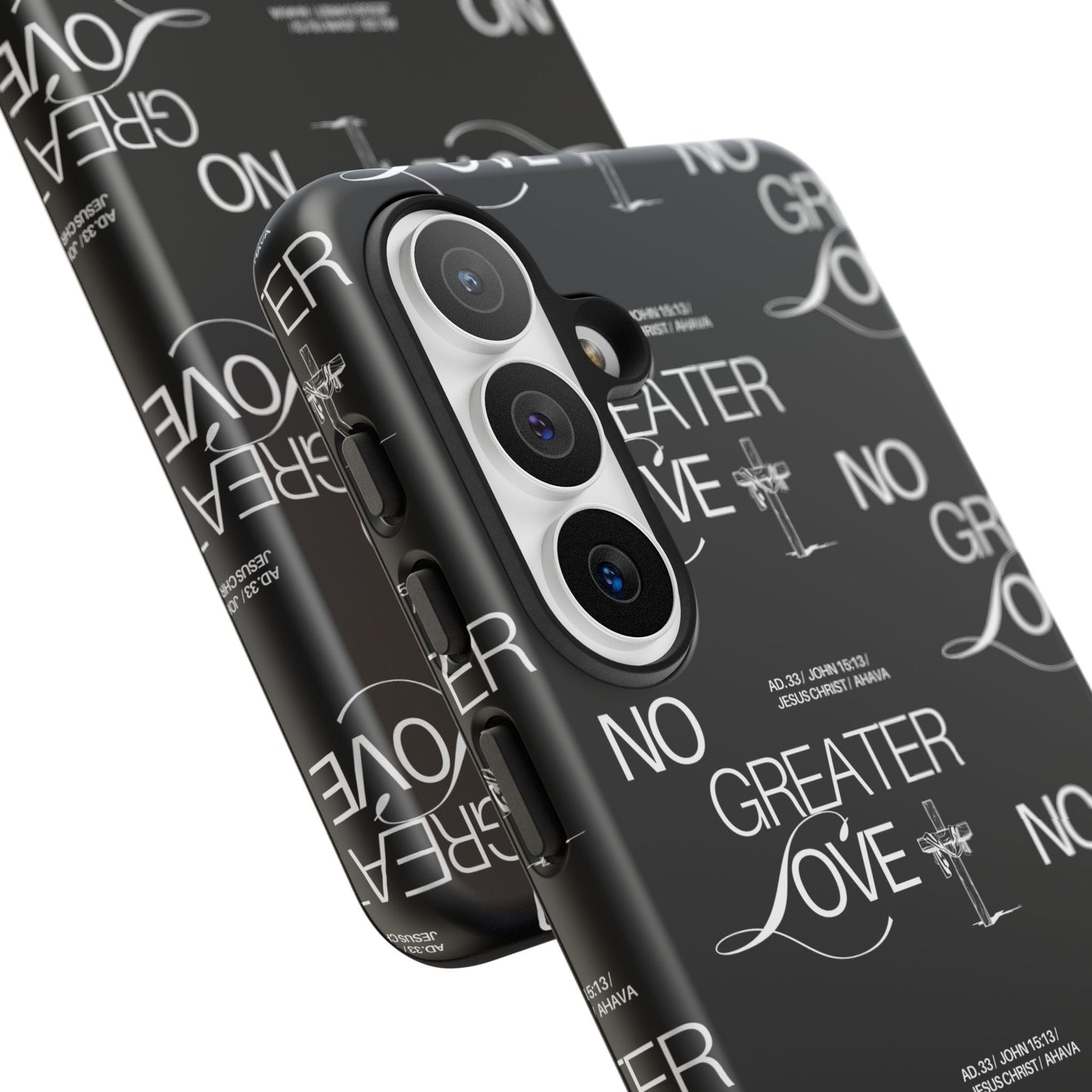 No Greater Love Phone Case Black | John 15:13 Bible Verse Case | Sleek Christian Gift for Men | Tough Minimalist Scripture Cover