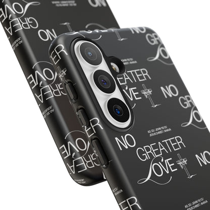No Greater Love Phone Case Black | John 15:13 Bible Verse Case | Sleek Christian Gift for Men | Tough Minimalist Scripture Cover