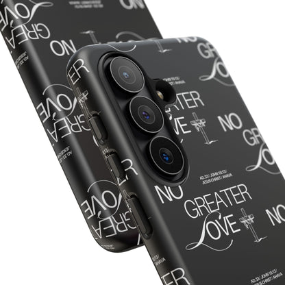 No Greater Love Phone Case Black | John 15:13 Bible Verse Case | Sleek Christian Gift for Men | Tough Minimalist Scripture Cover