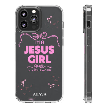 Jesus Girl Pink Phone Case | Preppy Christian Cute Faith Based Gift | Soft Pink Aesthetic Clear Tough Case