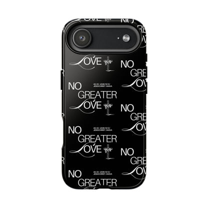 No Greater Love Phone Case Black | John 15:13 Bible Verse Case | Sleek Christian Gift for Men | Tough Minimalist Scripture Cover