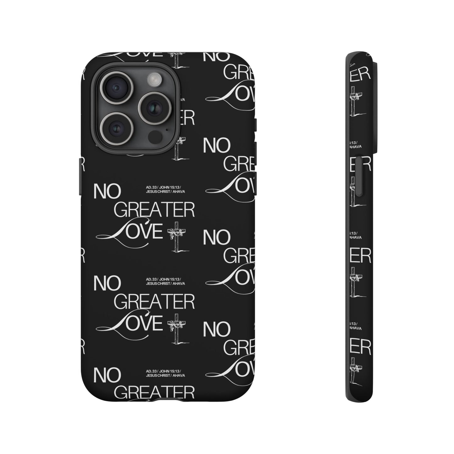 No Greater Love Phone Case Black | John 15:13 Bible Verse Case | Sleek Christian Gift for Men | Tough Minimalist Scripture Cover