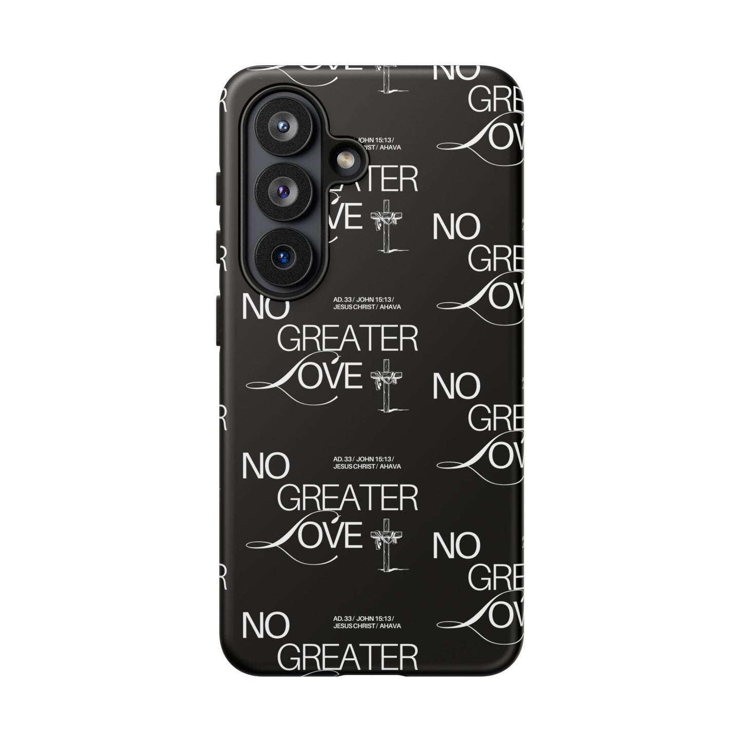 No Greater Love Phone Case Black | John 15:13 Bible Verse Case | Sleek Christian Gift for Men | Tough Minimalist Scripture Cover