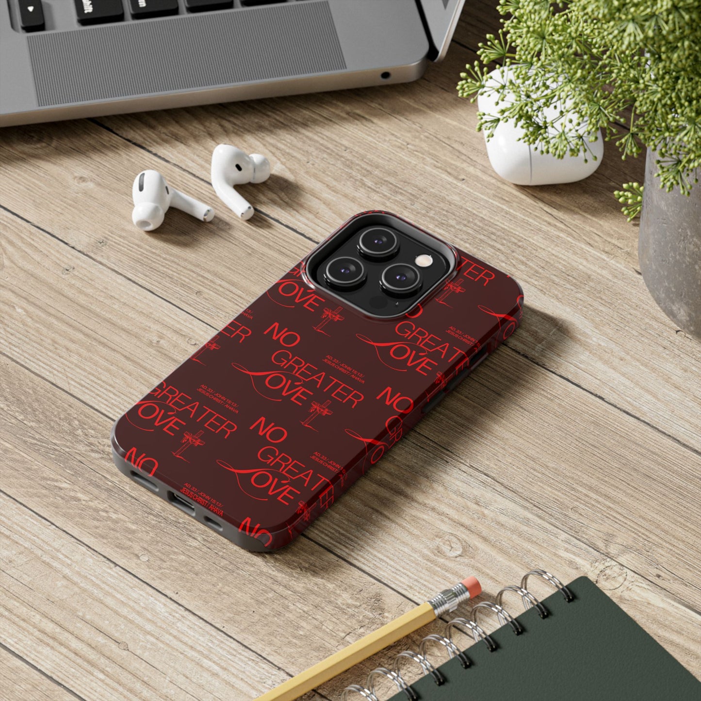No Greater Love Phone Case Red | John 15:13 Scripture Case | Bold Christian Gift for Men & Women | Tough Protective Case