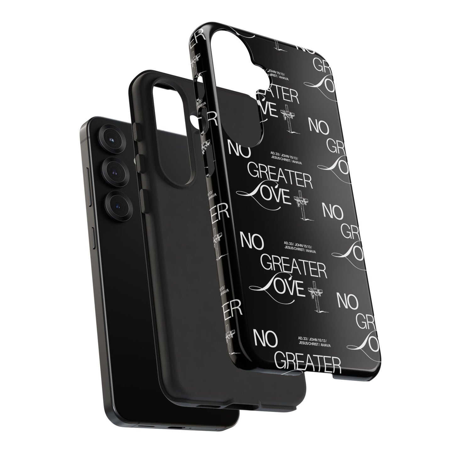 No Greater Love Phone Case Black | John 15:13 Bible Verse Case | Sleek Christian Gift for Men | Tough Minimalist Scripture Cover