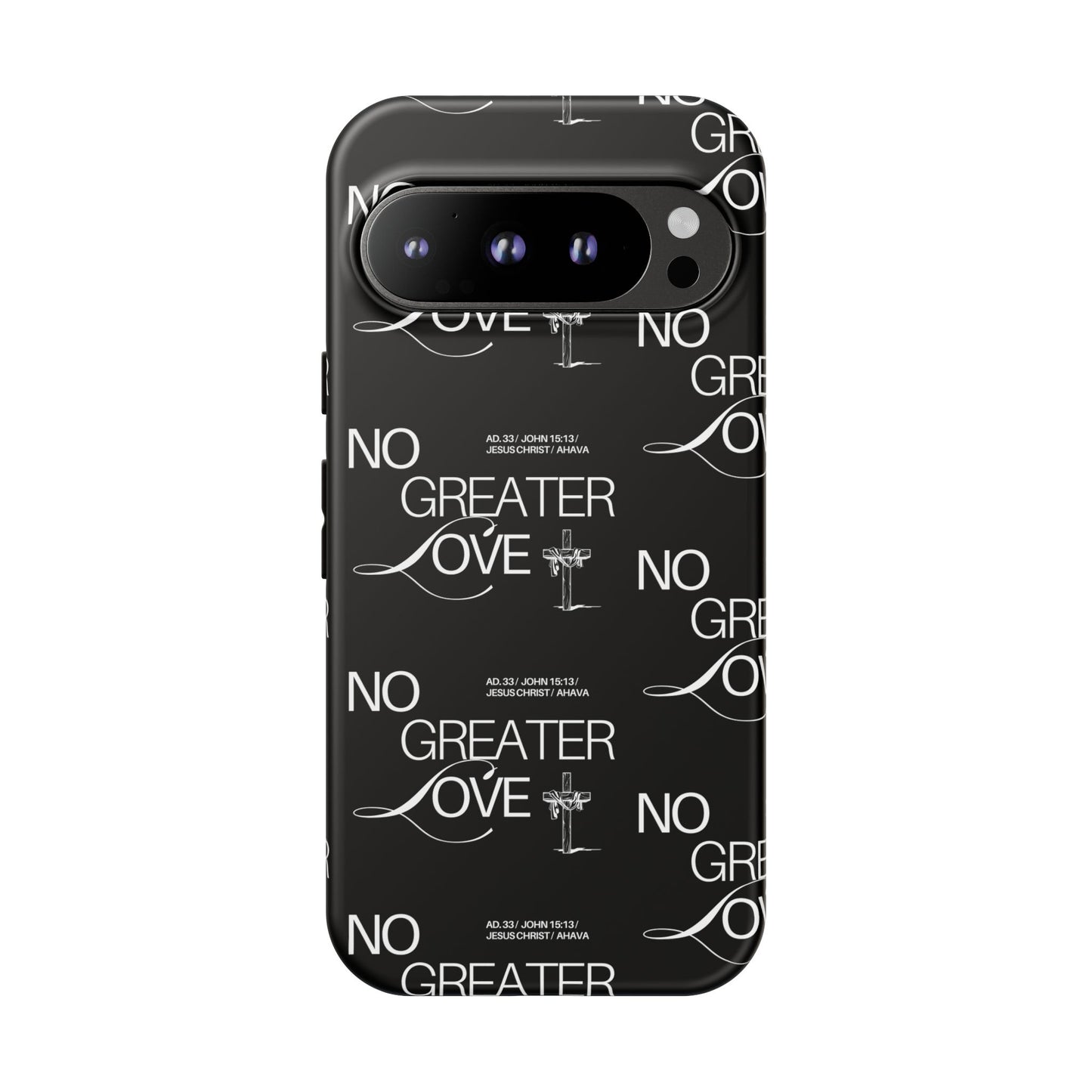 No Greater Love Phone Case Black | John 15:13 Bible Verse Case | Sleek Christian Gift for Men | Tough Minimalist Scripture Cover