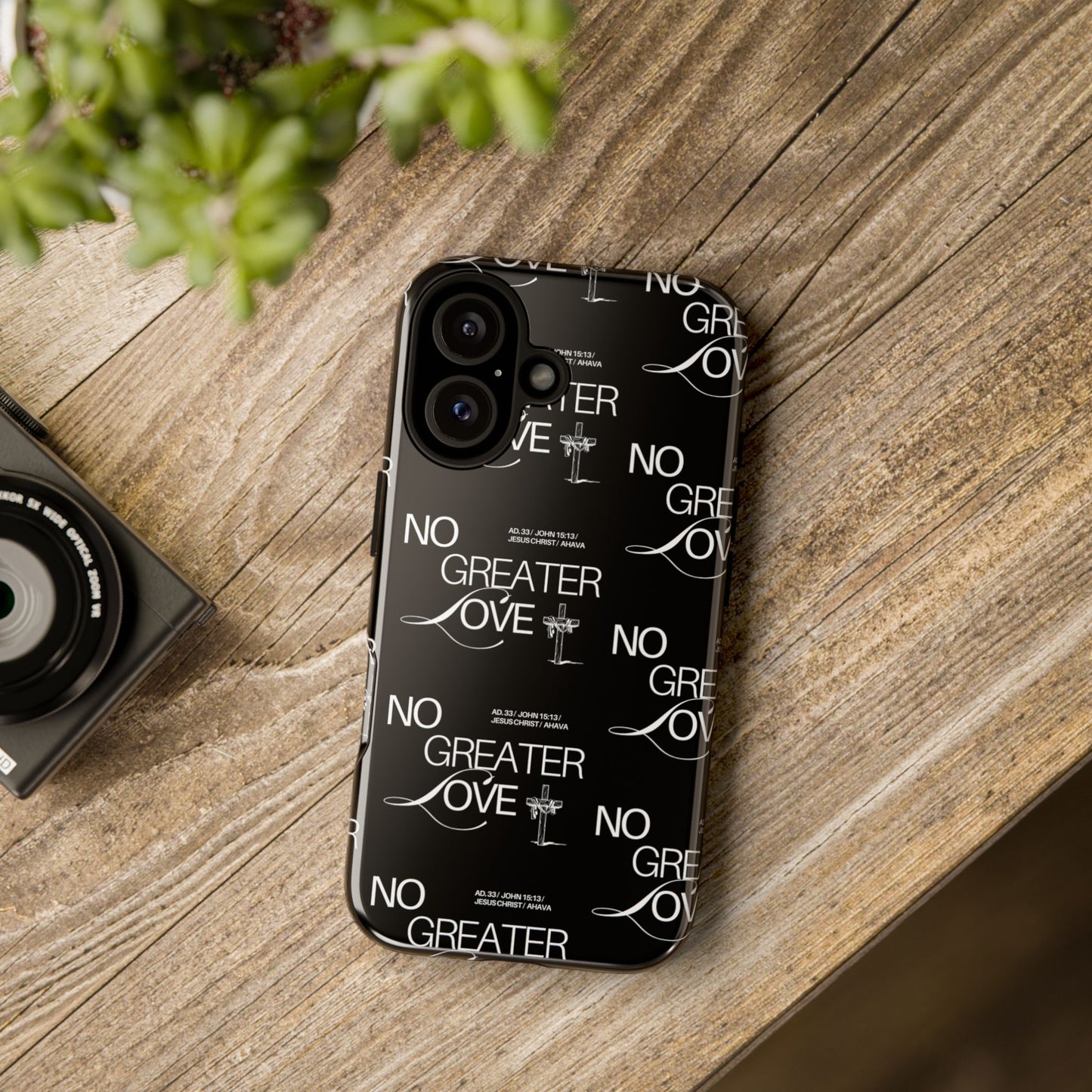 No Greater Love Phone Case Black | John 15:13 Bible Verse Case | Sleek Christian Gift for Men | Tough Minimalist Scripture Cover