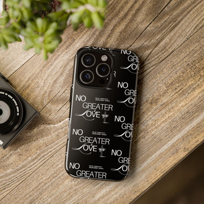 No Greater Love Phone Case Black | John 15:13 Bible Verse Case | Sleek Christian Gift for Men | Tough Minimalist Scripture Cover