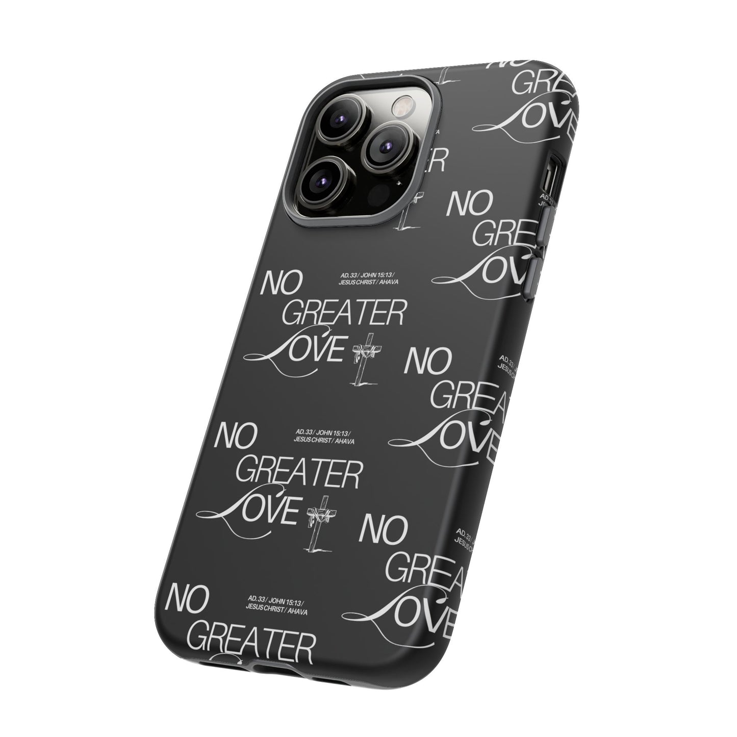 No Greater Love Phone Case Black | John 15:13 Bible Verse Case | Sleek Christian Gift for Men | Tough Minimalist Scripture Cover