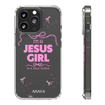 Jesus Girl Pink Phone Case | Preppy Christian Cute Faith Based Gift | Soft Pink Aesthetic Clear Tough Case