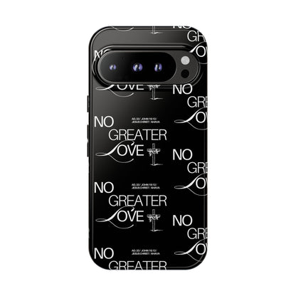 No Greater Love Phone Case Black | John 15:13 Bible Verse Case | Sleek Christian Gift for Men | Tough Minimalist Scripture Cover