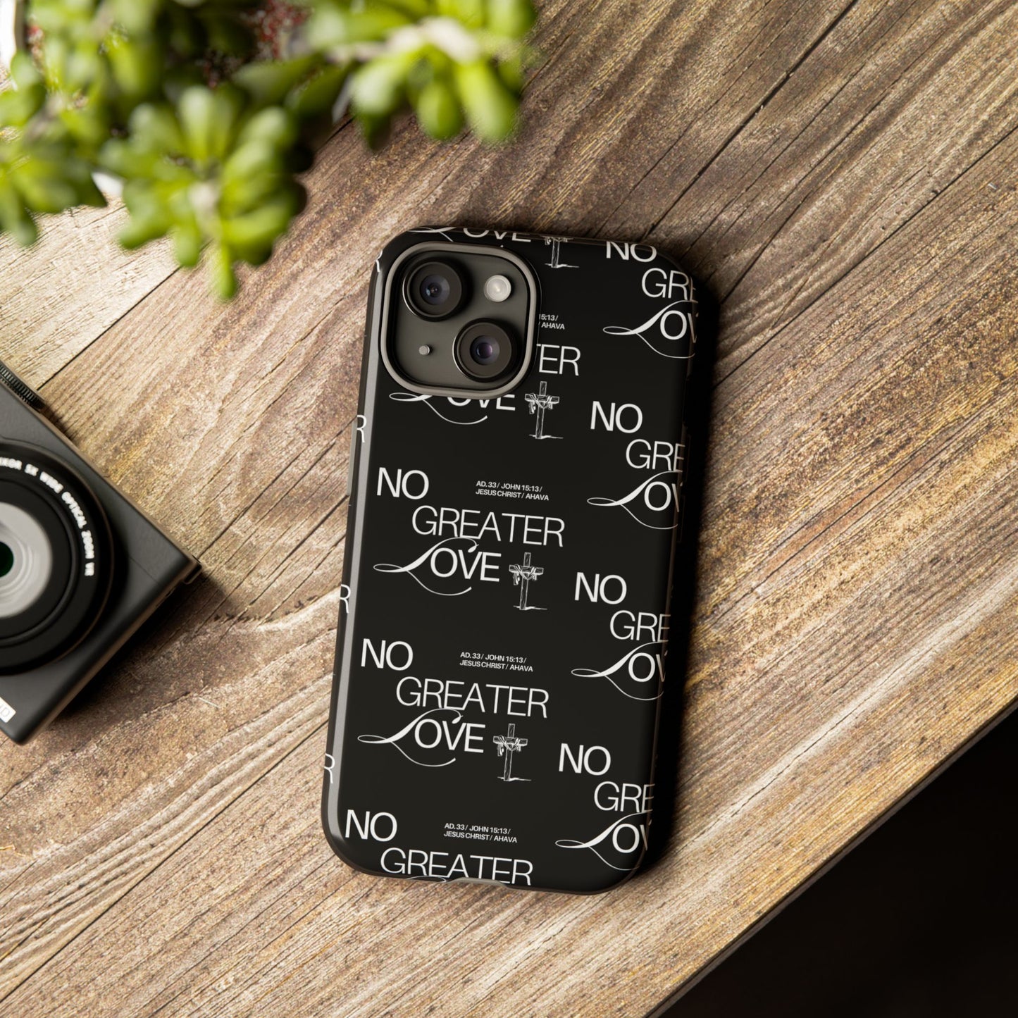 No Greater Love Phone Case Black | John 15:13 Bible Verse Case | Sleek Christian Gift for Men | Tough Minimalist Scripture Cover