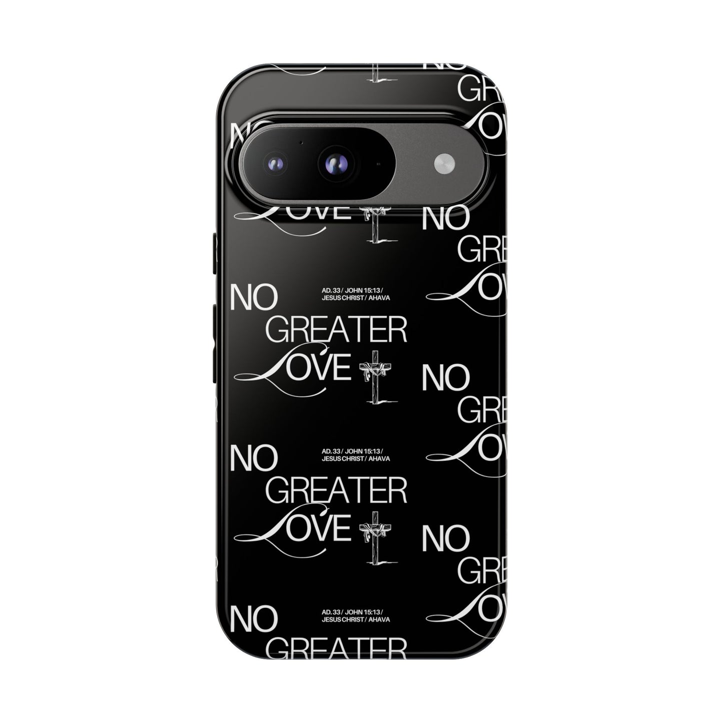 No Greater Love Phone Case Black | John 15:13 Bible Verse Case | Sleek Christian Gift for Men | Tough Minimalist Scripture Cover