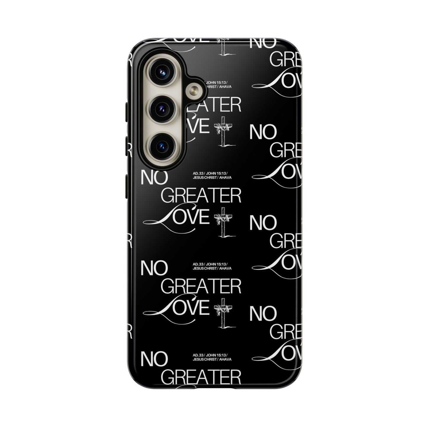 No Greater Love Phone Case Black | John 15:13 Bible Verse Case | Sleek Christian Gift for Men | Tough Minimalist Scripture Cover