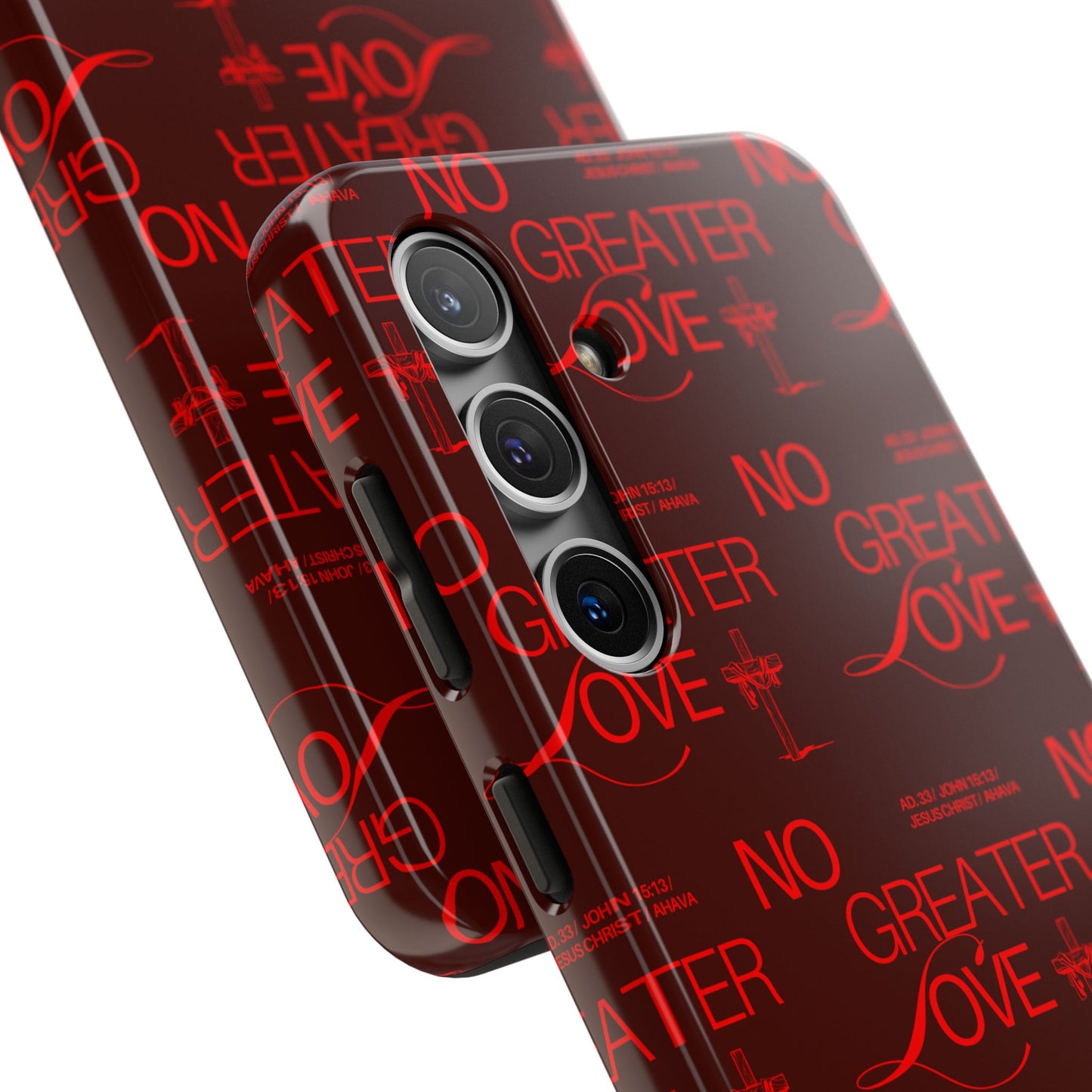No Greater Love Phone Case Red | John 15:13 Scripture Case | Bold Christian Gift for Men & Women | Tough Protective Case