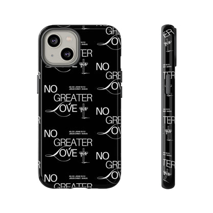 No Greater Love Phone Case Black | John 15:13 Bible Verse Case | Sleek Christian Gift for Men | Tough Minimalist Scripture Cover