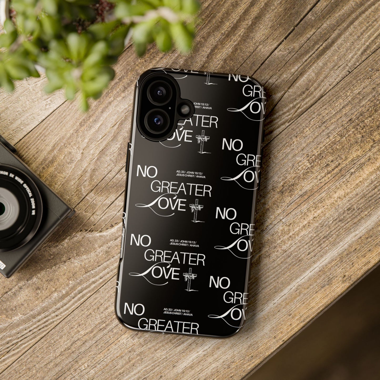No Greater Love Phone Case Black | John 15:13 Bible Verse Case | Sleek Christian Gift for Men | Tough Minimalist Scripture Cover