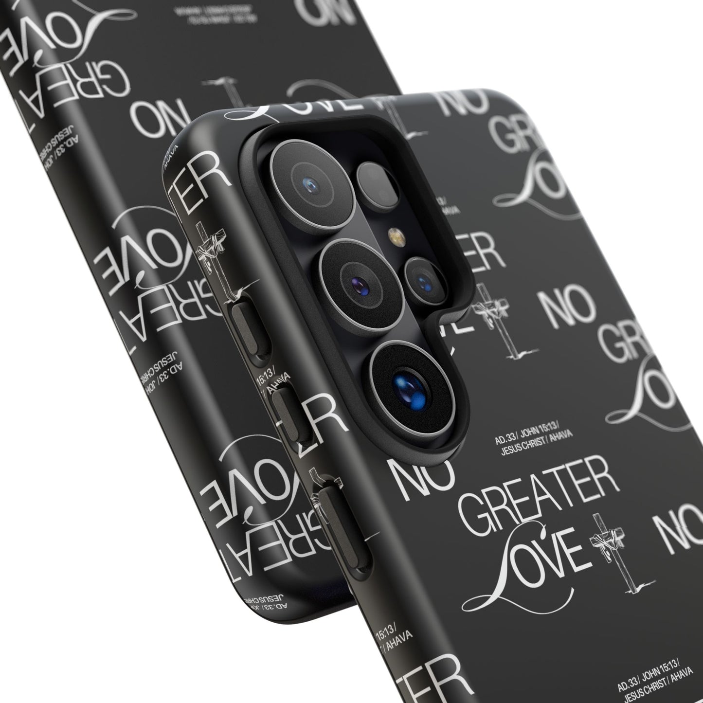 No Greater Love Phone Case Black | John 15:13 Bible Verse Case | Sleek Christian Gift for Men | Tough Minimalist Scripture Cover