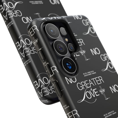 No Greater Love Phone Case Black | John 15:13 Bible Verse Case | Sleek Christian Gift for Men | Tough Minimalist Scripture Cover