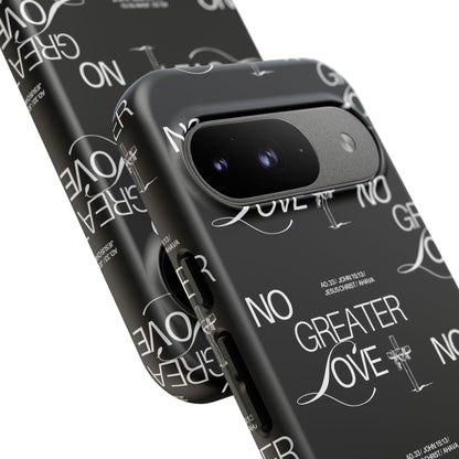 No Greater Love Phone Case Black | John 15:13 Bible Verse Case | Sleek Christian Gift for Men | Tough Minimalist Scripture Cover