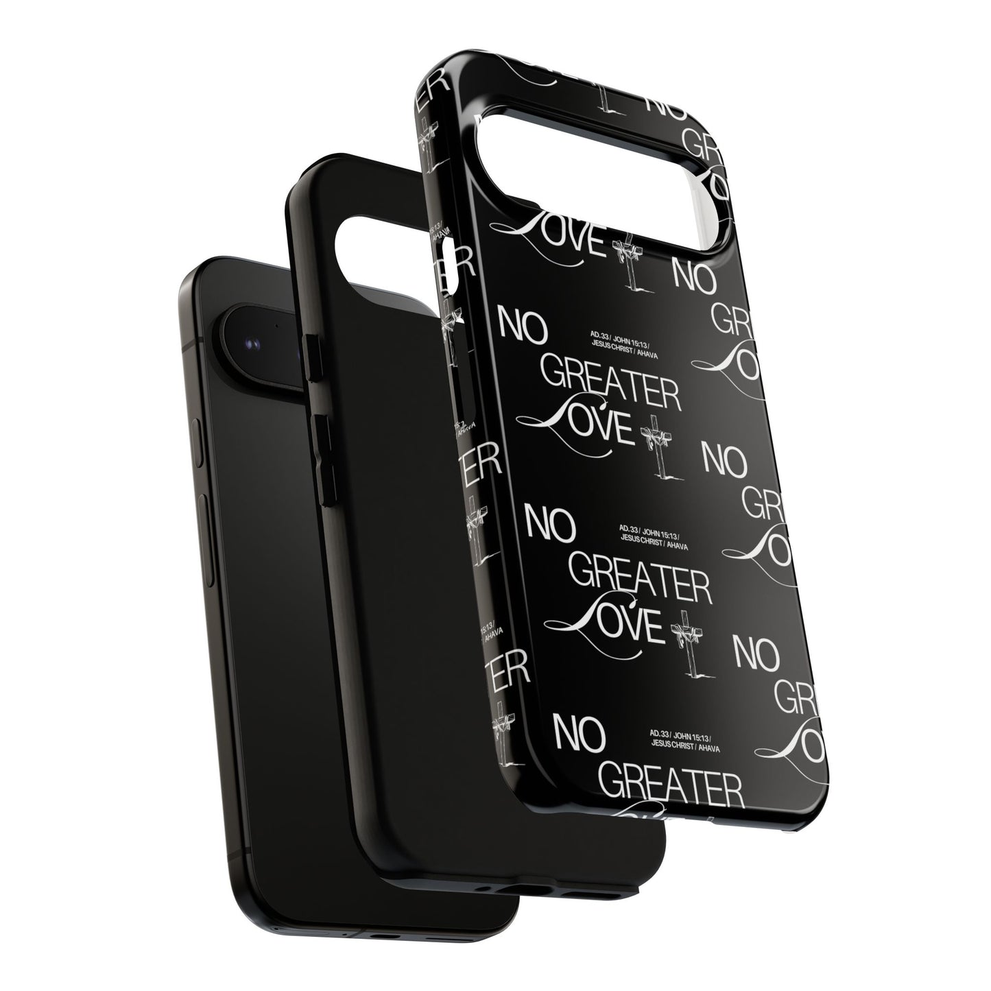 No Greater Love Phone Case Black | John 15:13 Bible Verse Case | Sleek Christian Gift for Men | Tough Minimalist Scripture Cover