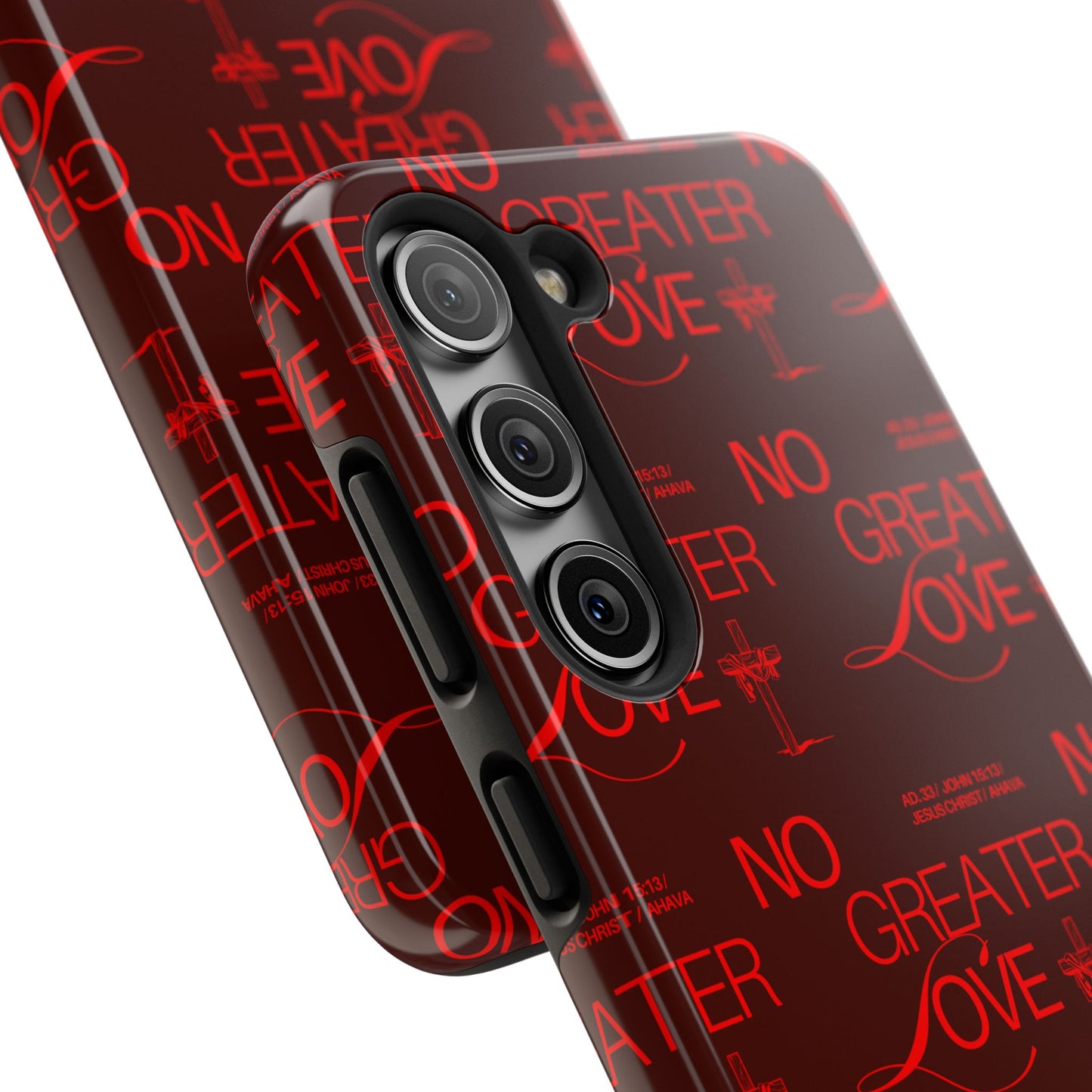 No Greater Love Phone Case Red | John 15:13 Scripture Case | Bold Christian Gift for Men & Women | Tough Protective Case