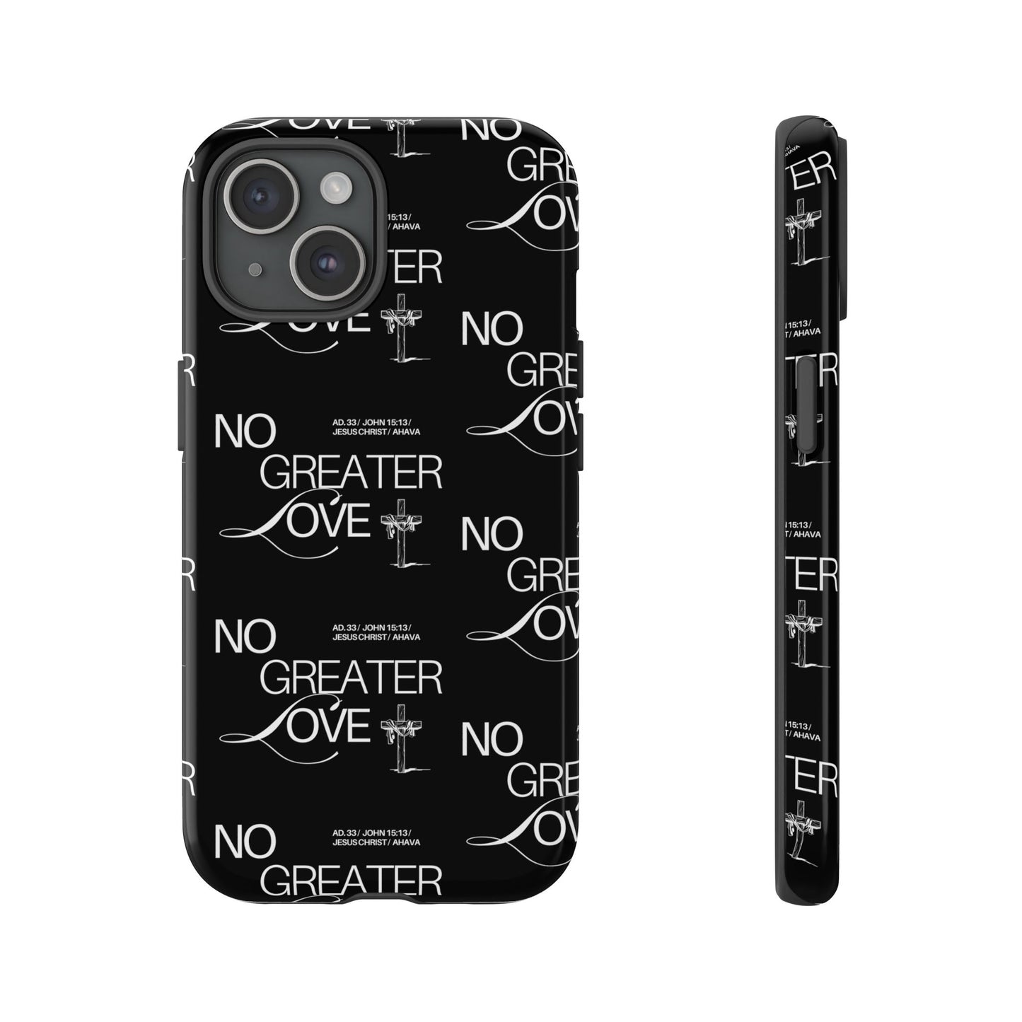 No Greater Love Phone Case Black | John 15:13 Bible Verse Case | Sleek Christian Gift for Men | Tough Minimalist Scripture Cover