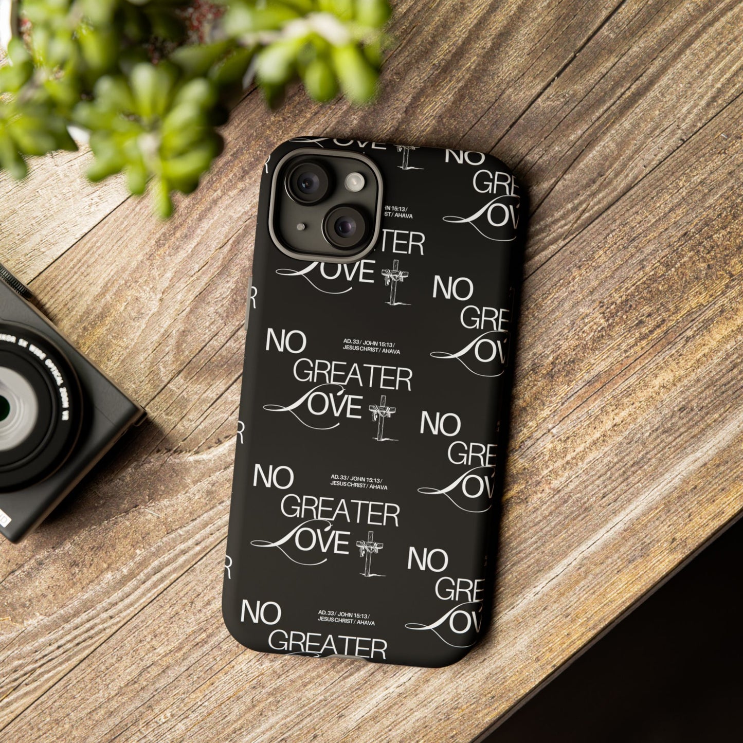 No Greater Love Phone Case Black | John 15:13 Bible Verse Case | Sleek Christian Gift for Men | Tough Minimalist Scripture Cover