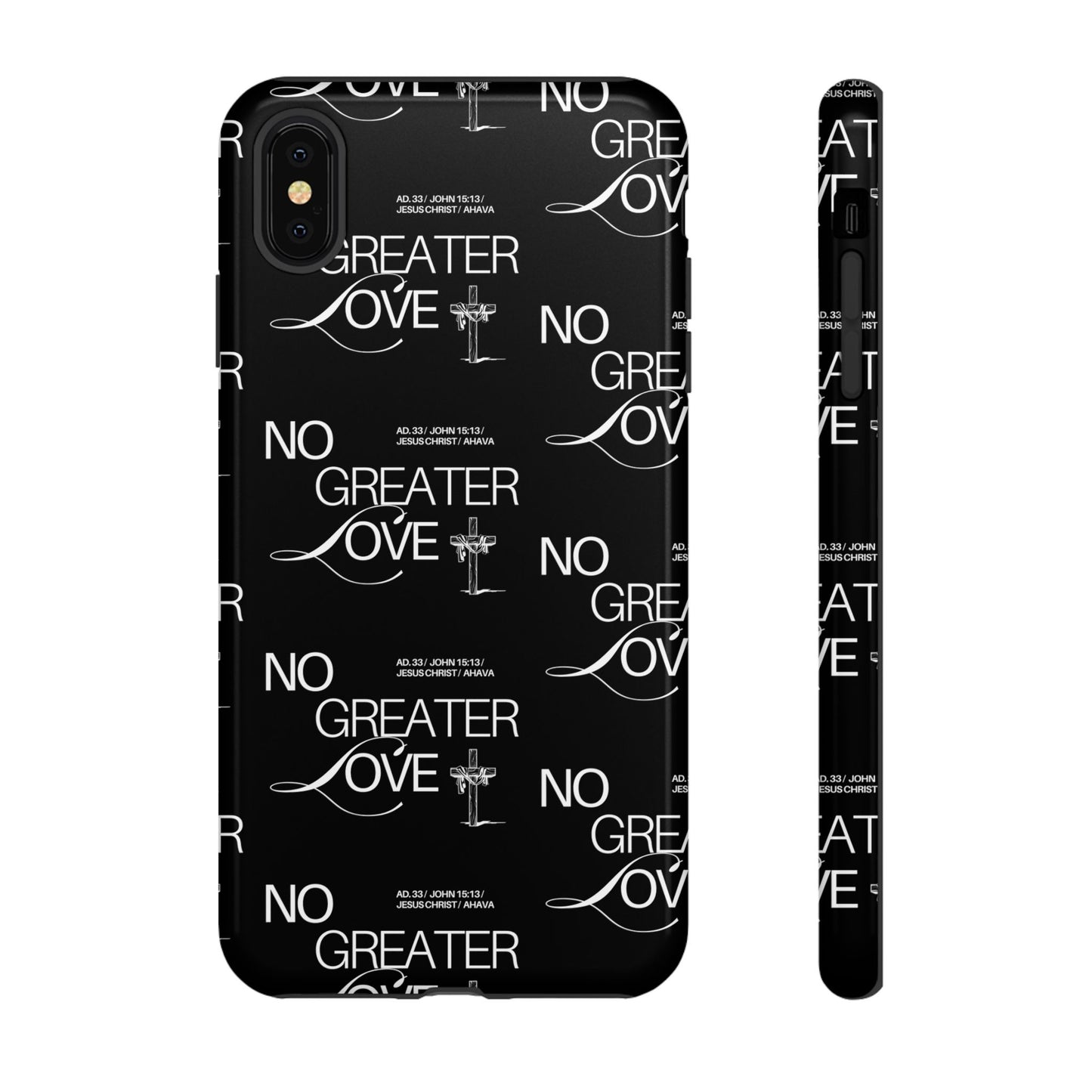 No Greater Love Phone Case Black | John 15:13 Bible Verse Case | Sleek Christian Gift for Men | Tough Minimalist Scripture Cover