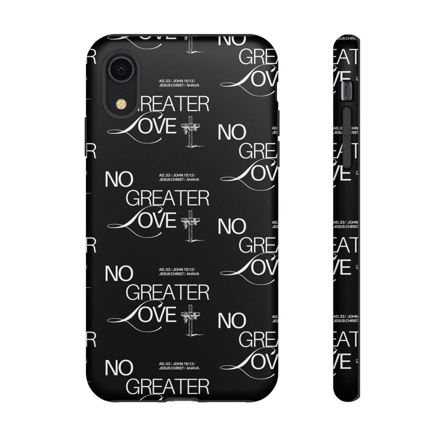 No Greater Love Phone Case Black | John 15:13 Bible Verse Case | Sleek Christian Gift for Men | Tough Minimalist Scripture Cover