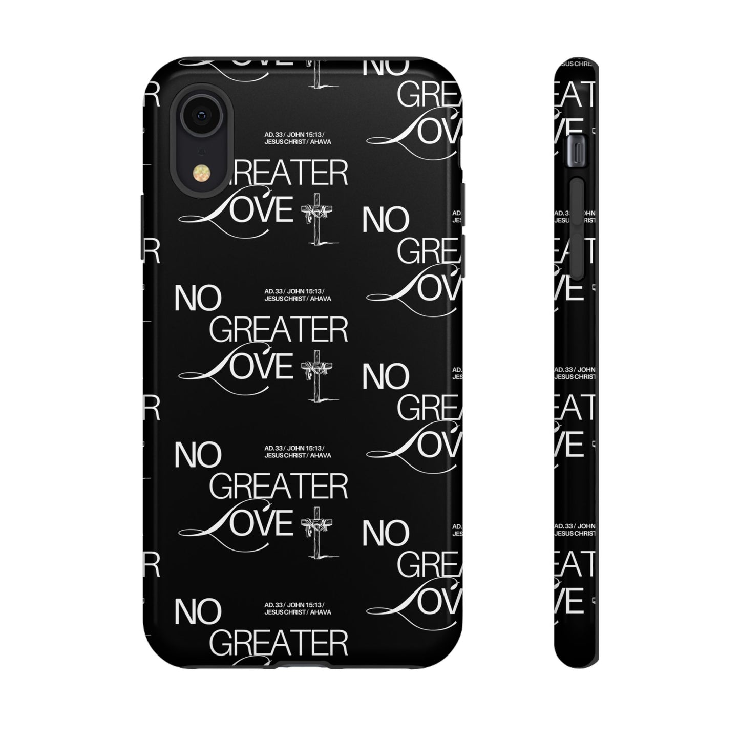 No Greater Love Phone Case Black | John 15:13 Bible Verse Case | Sleek Christian Gift for Men | Tough Minimalist Scripture Cover